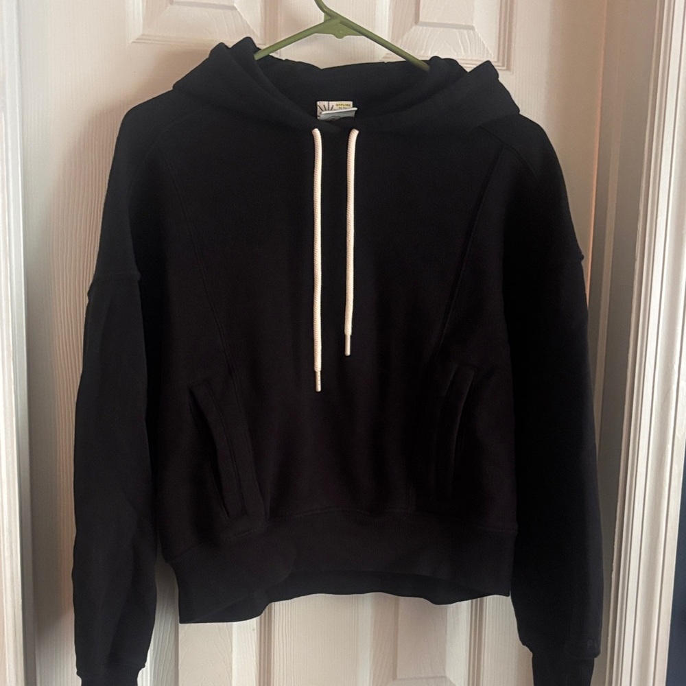 Black Hooded Women's Sweatshirt with Drawstring